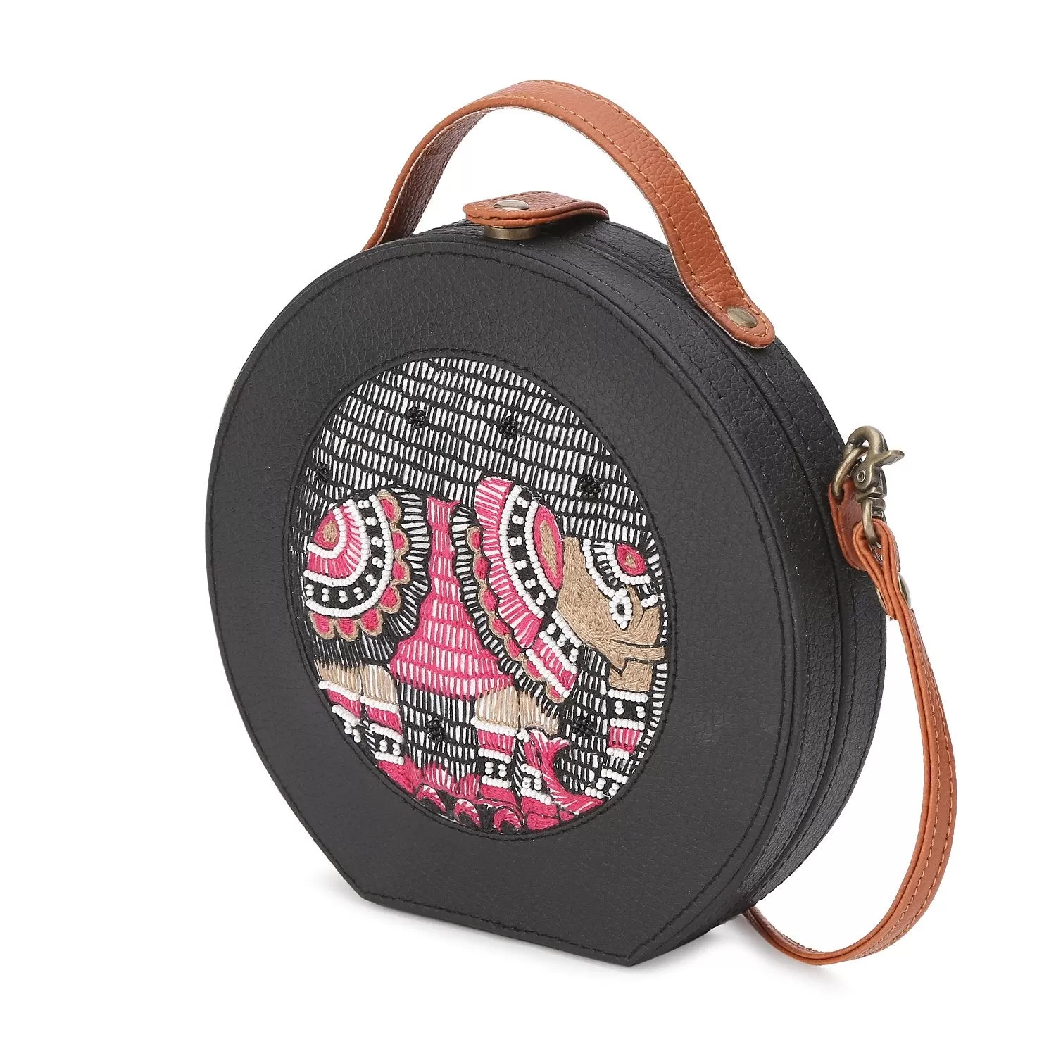 Madhubani Elephant women Hand Embroidered crossbody Sling Bag