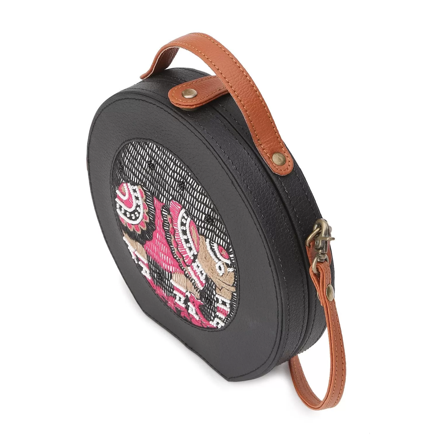 Madhubani Elephant women Hand Embroidered crossbody Sling Bag