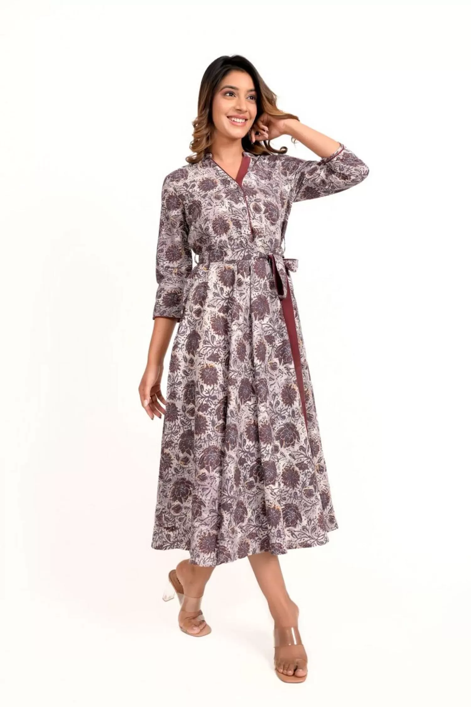 Mauve Ajrakh Printed Long Dress