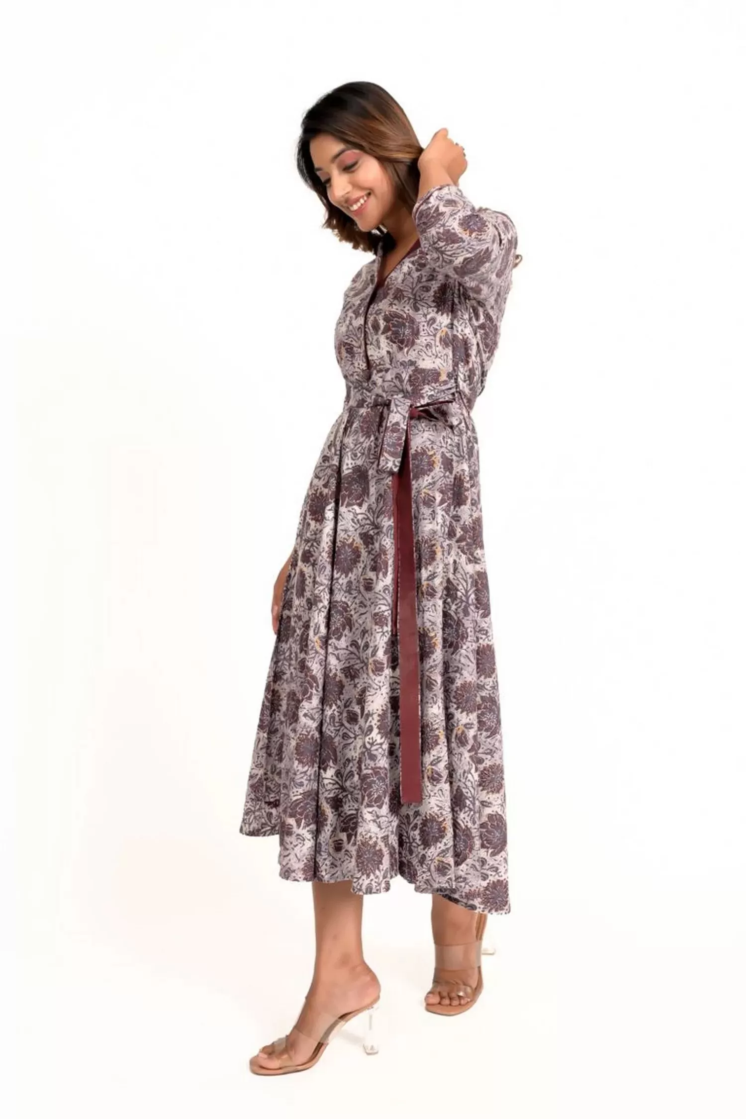 Mauve Ajrakh Printed Long Dress