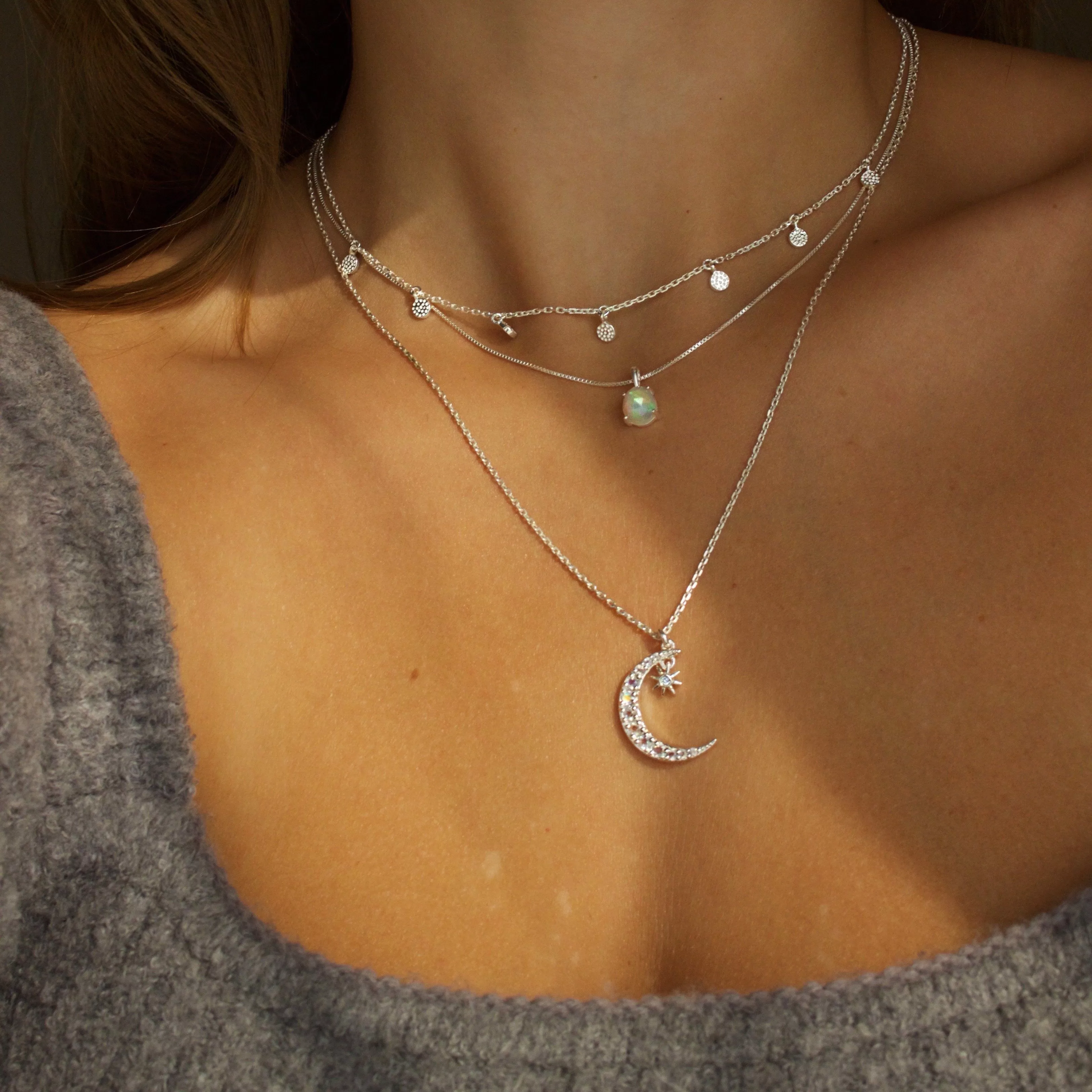 Moon & Star Necklace in Moonstone & Diamond