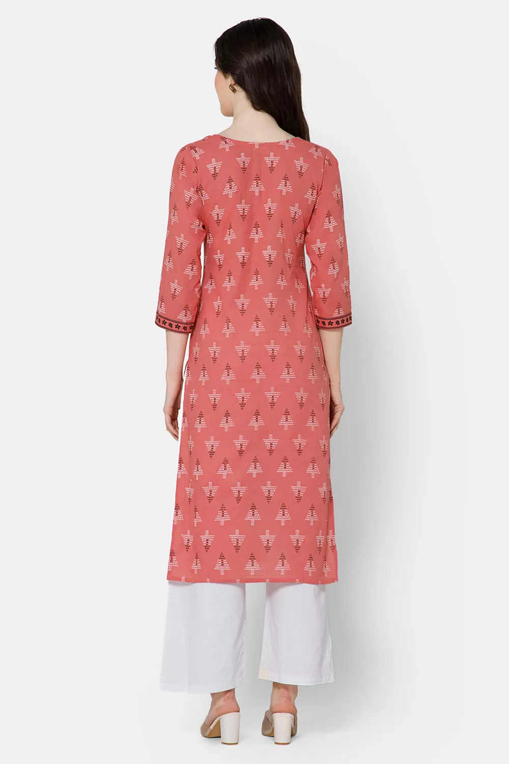 Mythri Women's Casual Kurthi with Patchwork And Minimalistic Embroidery - Peach - E029