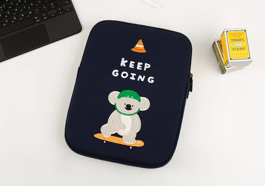 Navyblue Koala Laptop Sleeves iPad 11 13 15 inch Cases Protective Covers Purses Skins Handbags Square Cushion Carrying Pouches Designer Artist Embroidery School Collage Office Lightweight Cute Characters