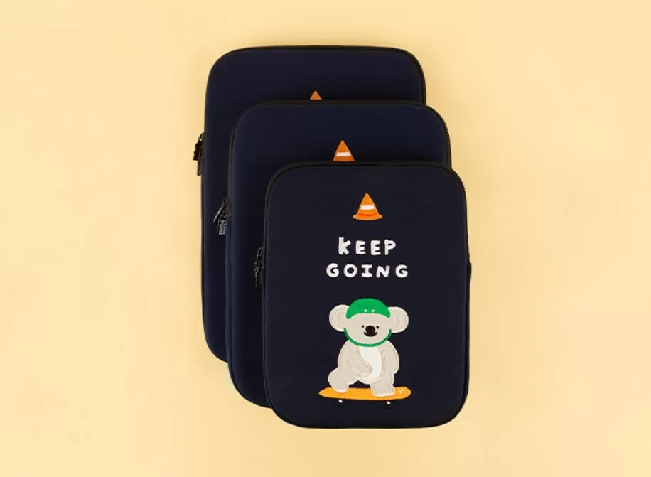 Navyblue Koala Laptop Sleeves iPad 11 13 15 inch Cases Protective Covers Purses Skins Handbags Square Cushion Carrying Pouches Designer Artist Embroidery School Collage Office Lightweight Cute Characters