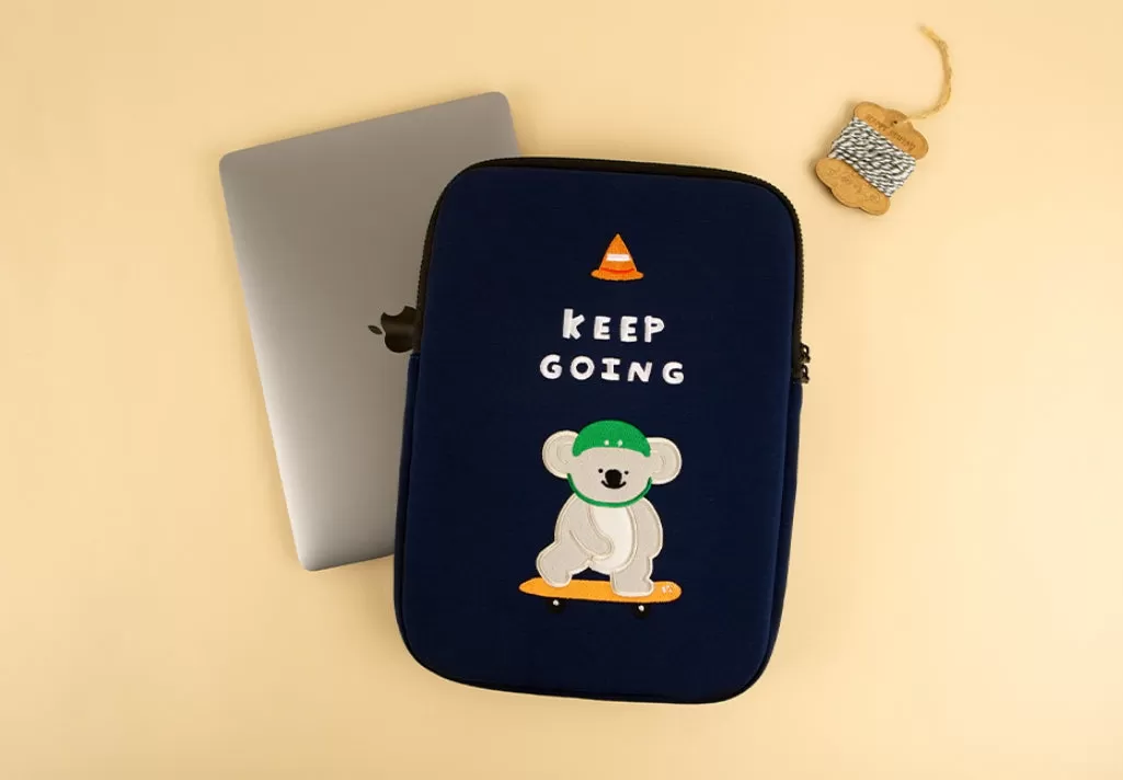 Navyblue Koala Laptop Sleeves iPad 11 13 15 inch Cases Protective Covers Purses Skins Handbags Square Cushion Carrying Pouches Designer Artist Embroidery School Collage Office Lightweight Cute Characters