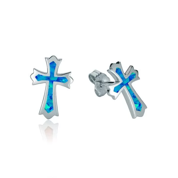 Opal Regal Cross Stud Earrings