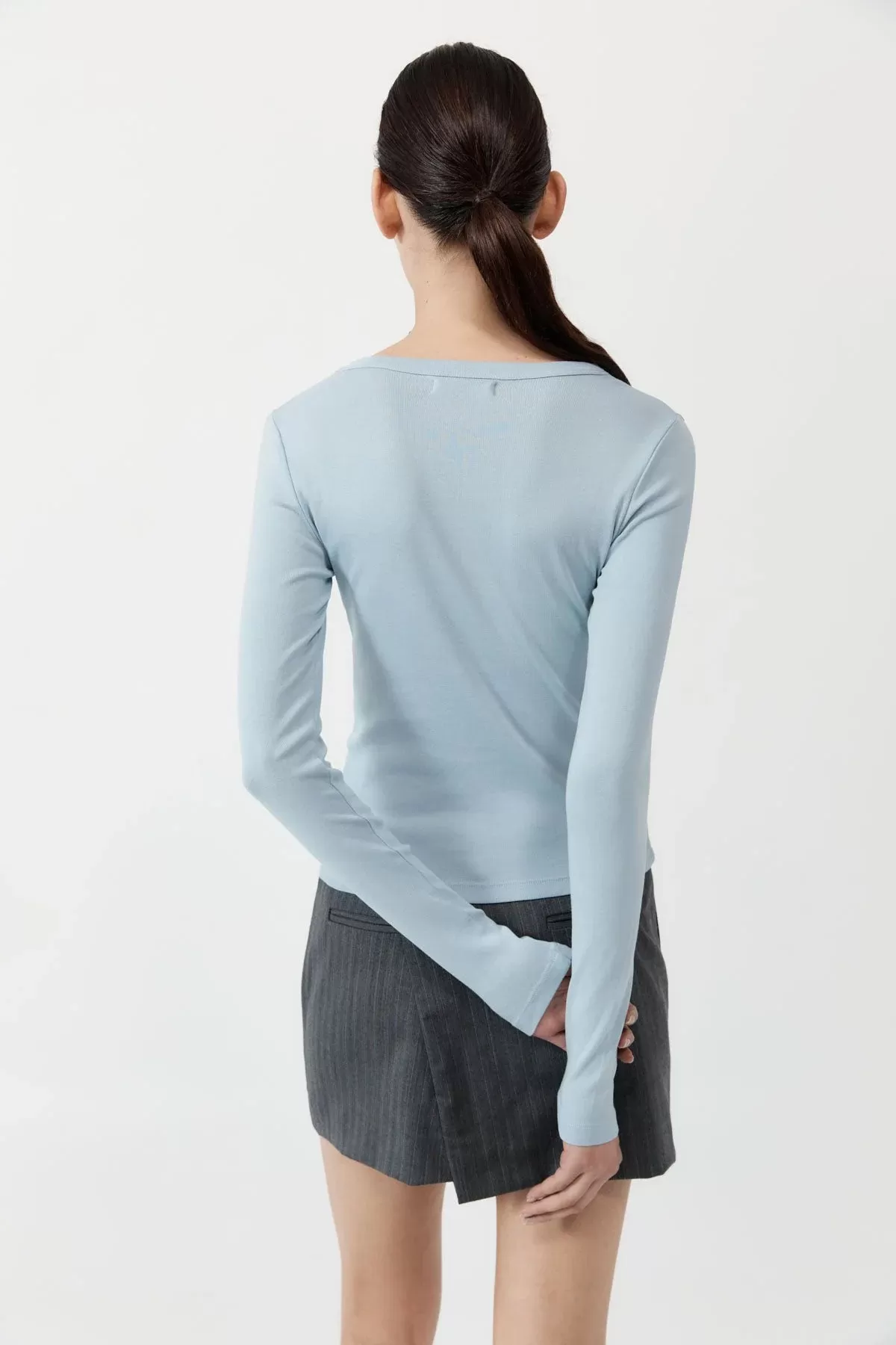 Organic Cotton Long Sleeve Top - Stone Blue