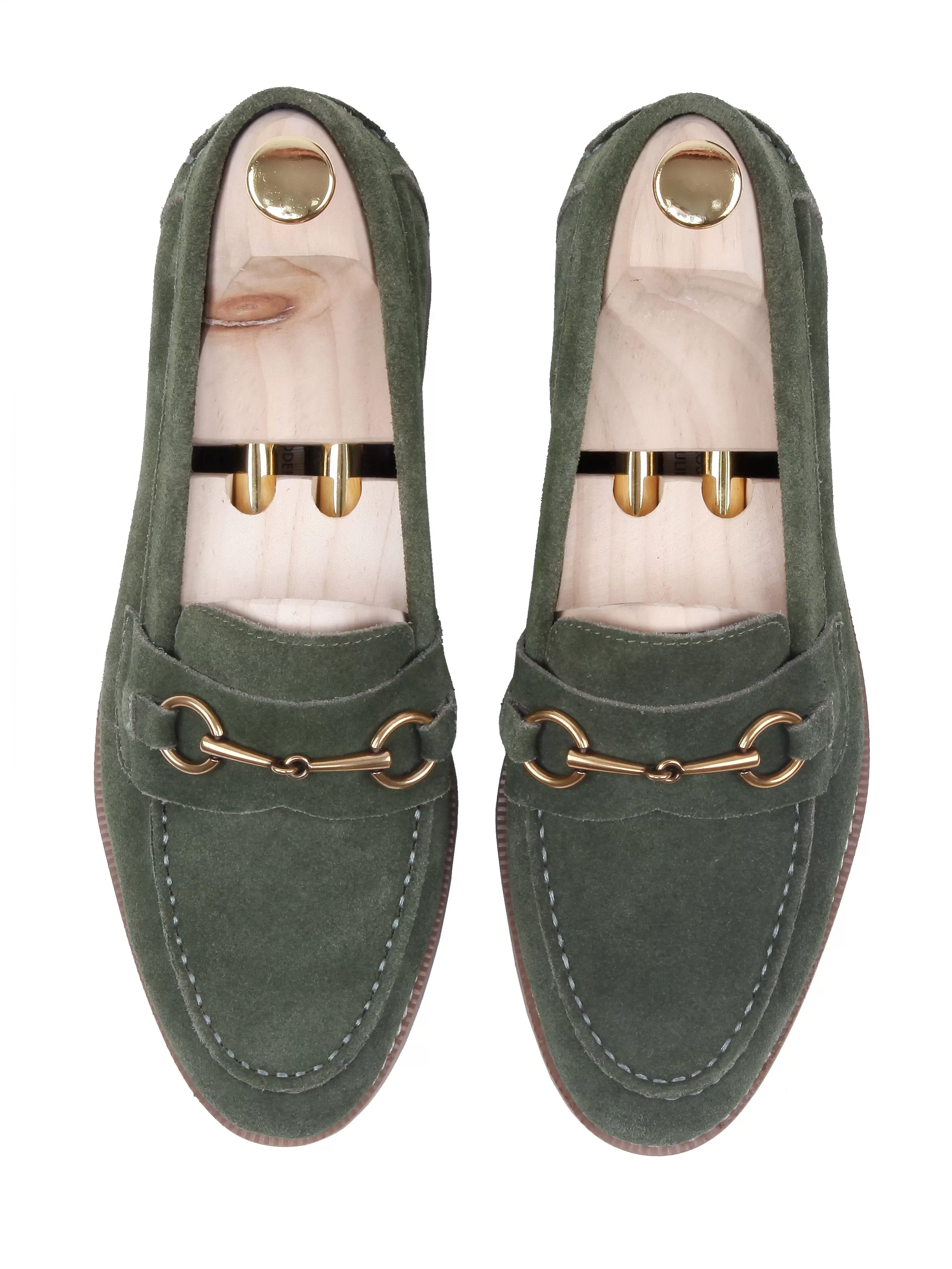 Penny Loafer Horsebit Buckle - Olive Green Suede Leather (Brown Crepe Sole)