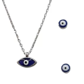 Petite Kati Midnight Blue evil eye necklace earring SET silver