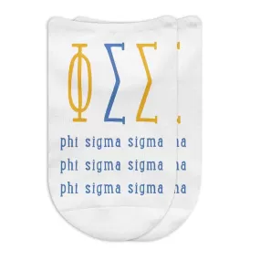 Phi Sigma Sigma Sorority Socks with Large Greek Letters, Printed on No Show Socks