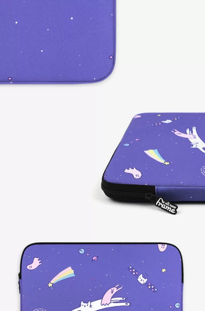 Purple Cat Space Graphic Laptop Sleeves iPad 11 13 15 inch Cases Protective Covers Handbags Square Pouches Designer Artist Prints Cute Lightweight School Collage Office Zipper Fashion Unique Gifts