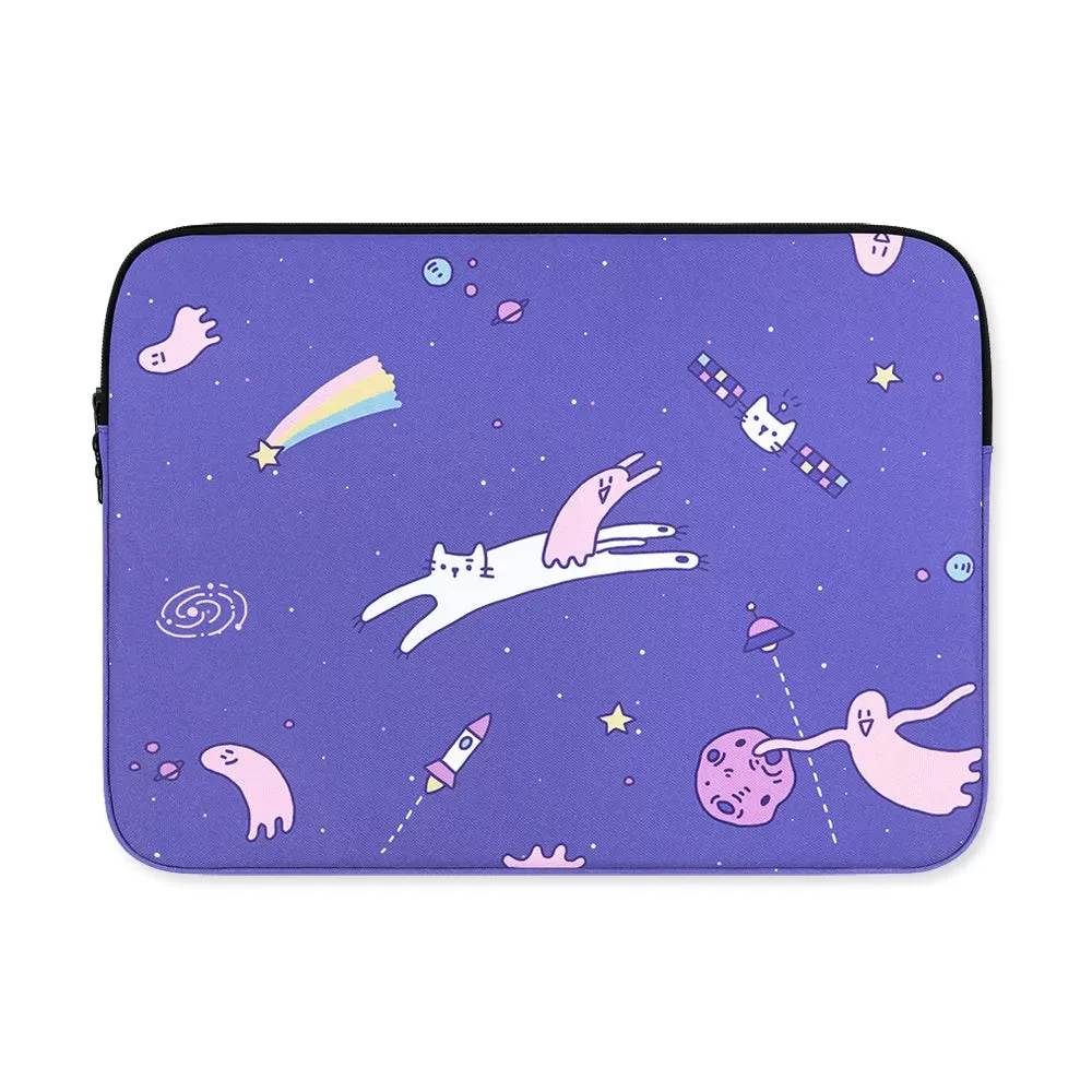 Purple Cat Space Graphic Laptop Sleeves iPad 11 13 15 inch Cases Protective Covers Handbags Square Pouches Designer Artist Prints Cute Lightweight School Collage Office Zipper Fashion Unique Gifts