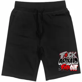 RED F#CK : Black Cotton Terry Fleece Shorts