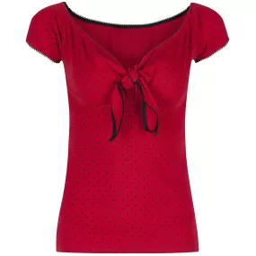 Red Polka Dot Tie Front Top