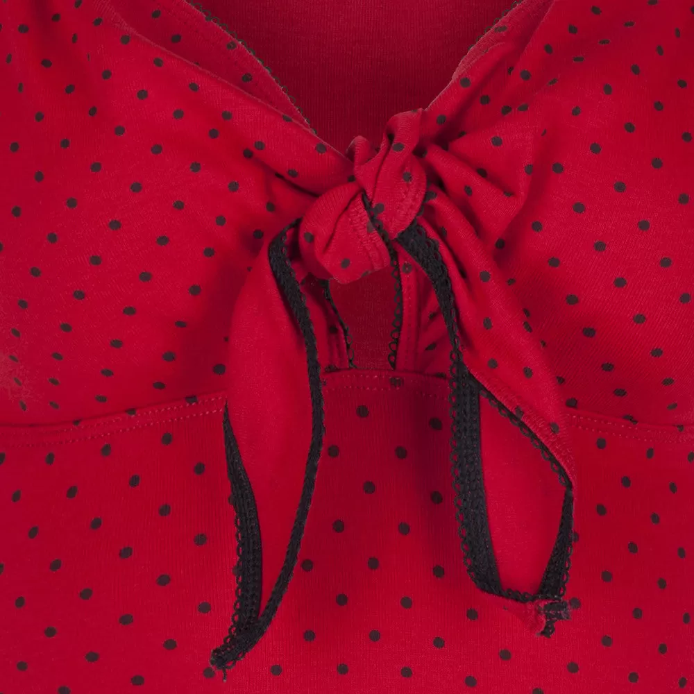 Red Polka Dot Tie Front Top