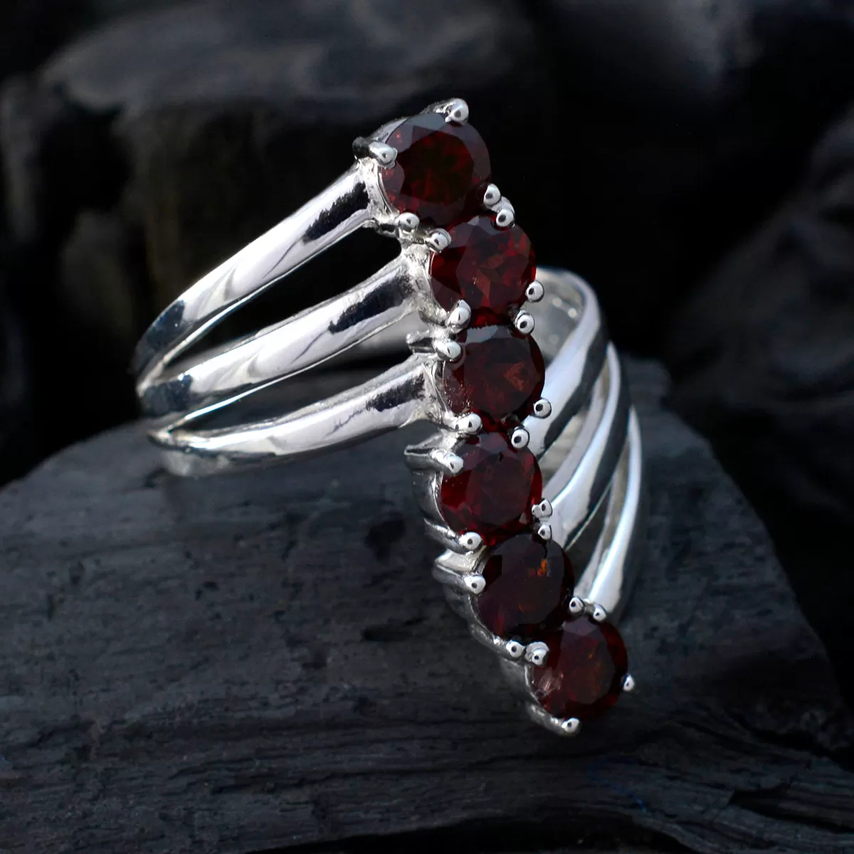 Riyo Aesthetic Gems Garnet 925 Sterling Silver Ring Enamel Jewelry