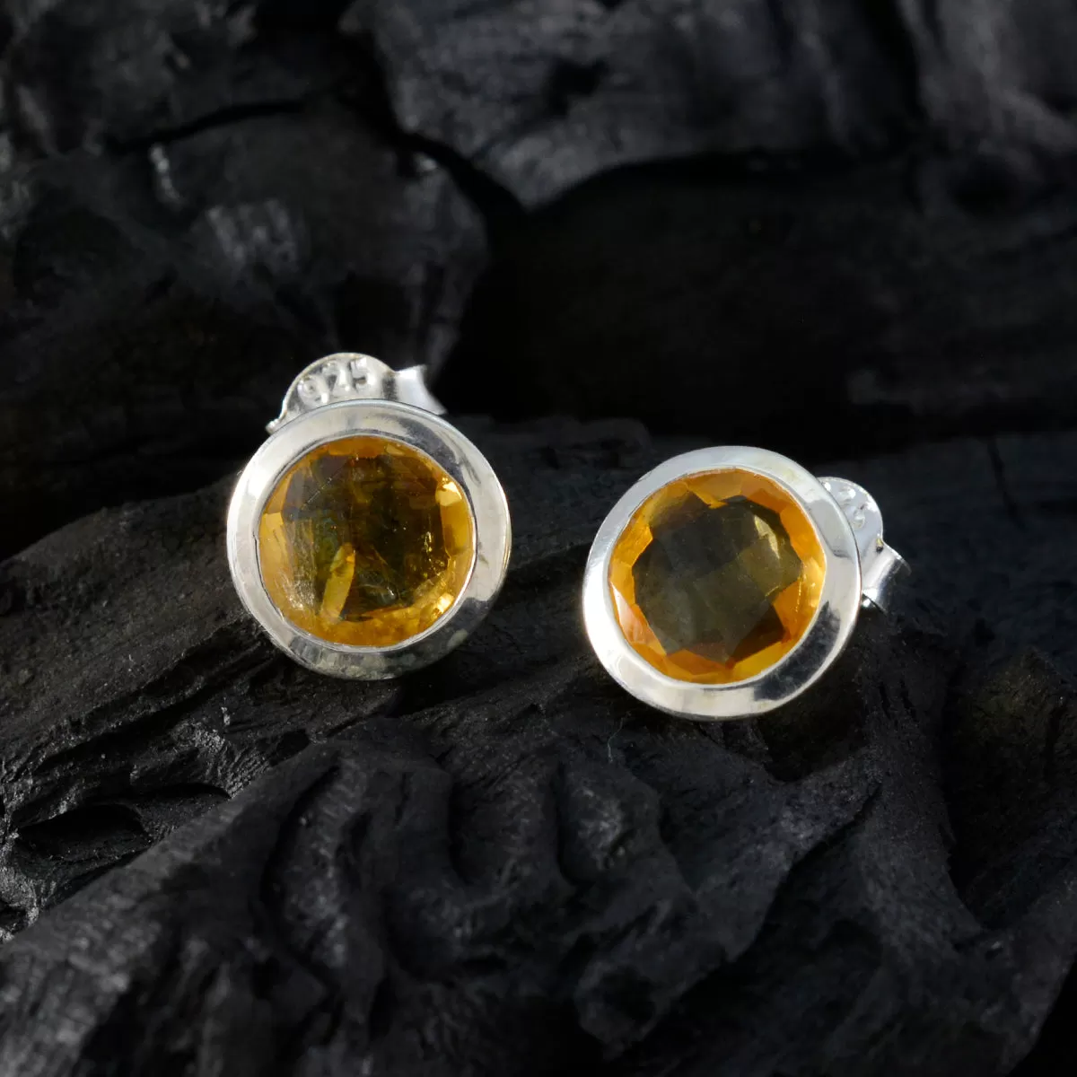 Riyo Fit Sterling Silver Earring For Women Citrine Earring Bezel Setting Yellow Earring Stud Earring