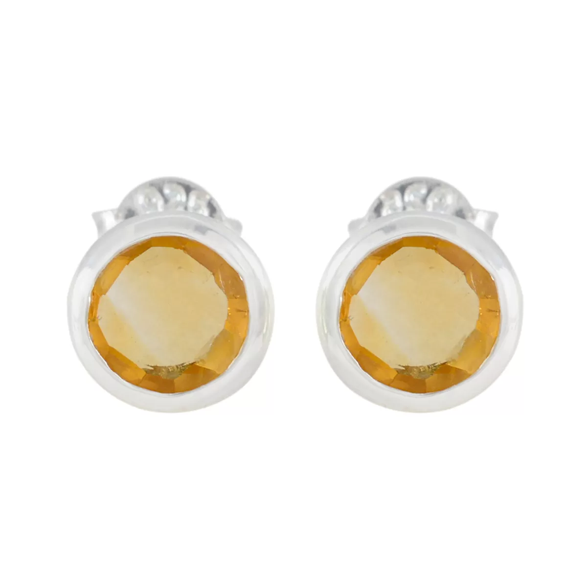 Riyo Fit Sterling Silver Earring For Women Citrine Earring Bezel Setting Yellow Earring Stud Earring