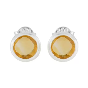 Riyo Fit Sterling Silver Earring For Women Citrine Earring Bezel Setting Yellow Earring Stud Earring