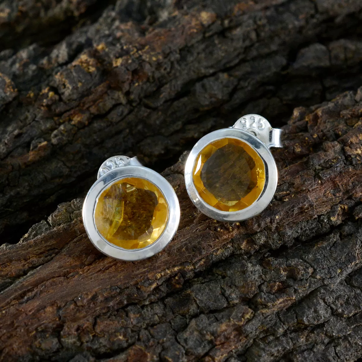 Riyo Fit Sterling Silver Earring For Women Citrine Earring Bezel Setting Yellow Earring Stud Earring