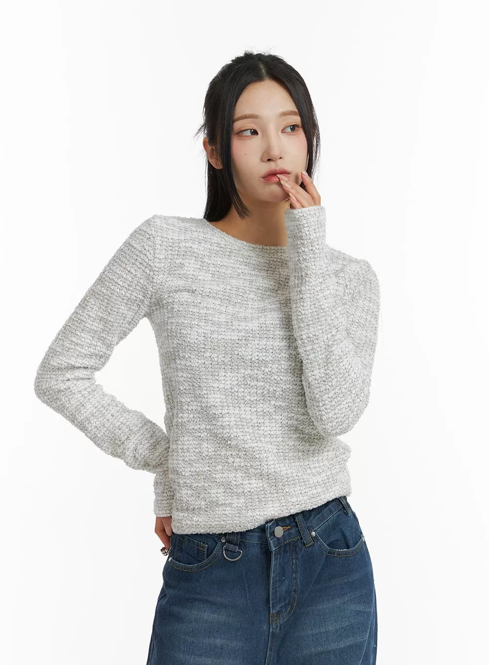 Round Neck Knitted Long Sleeve Top CJ417