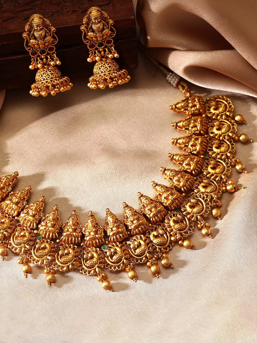 Rubans 24K Gold Plated Temple Necklace Set With Goddess Motifs.