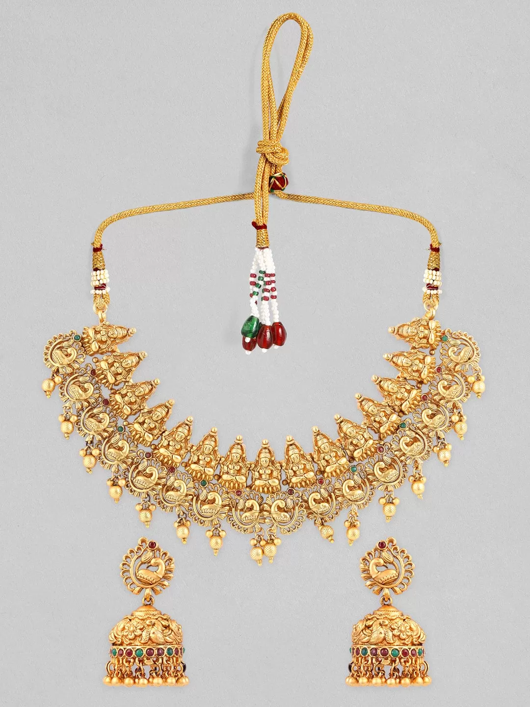 Rubans 24K Gold Plated Temple Necklace Set With Goddess Motifs.