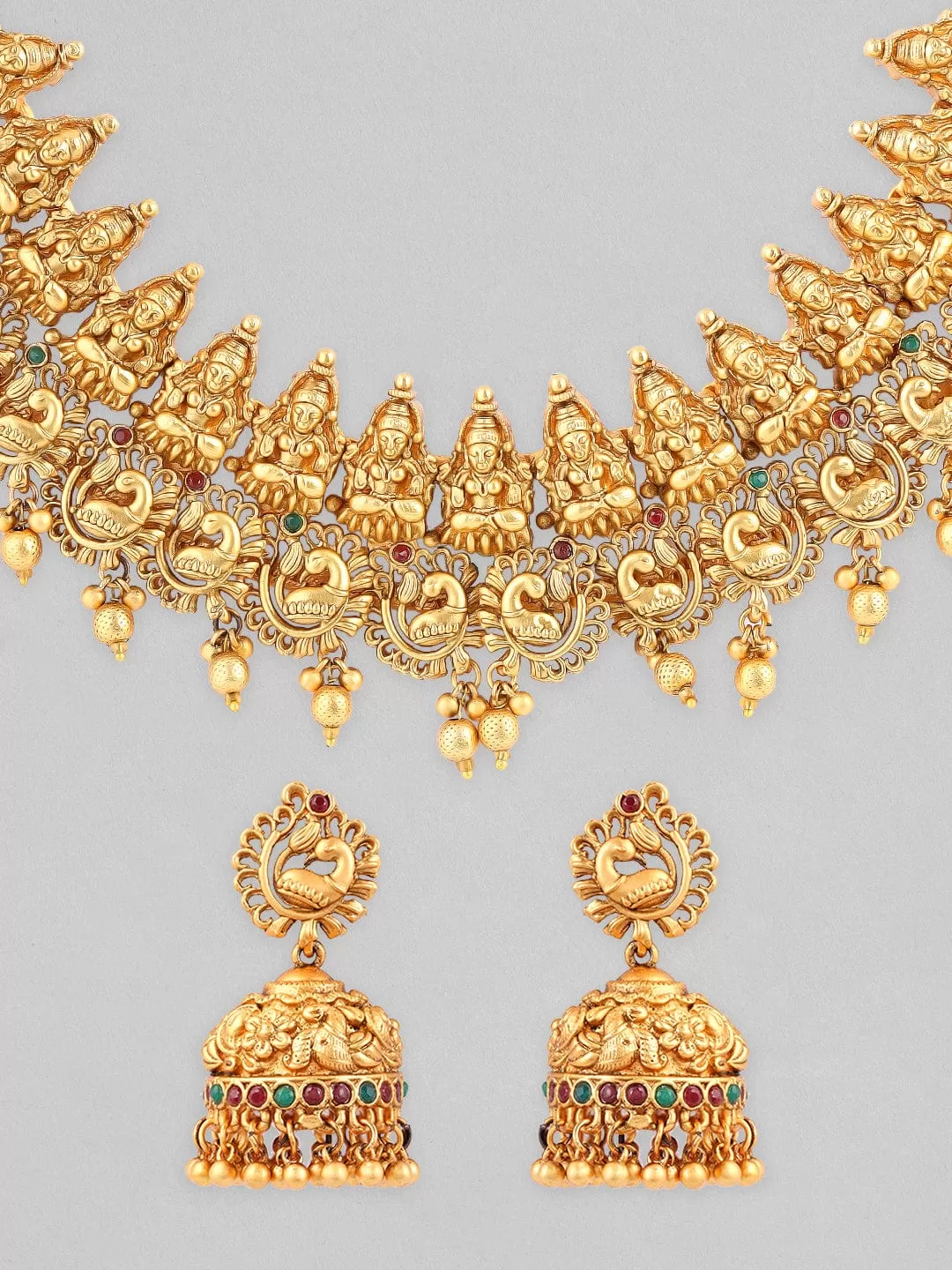 Rubans 24K Gold Plated Temple Necklace Set With Goddess Motifs.