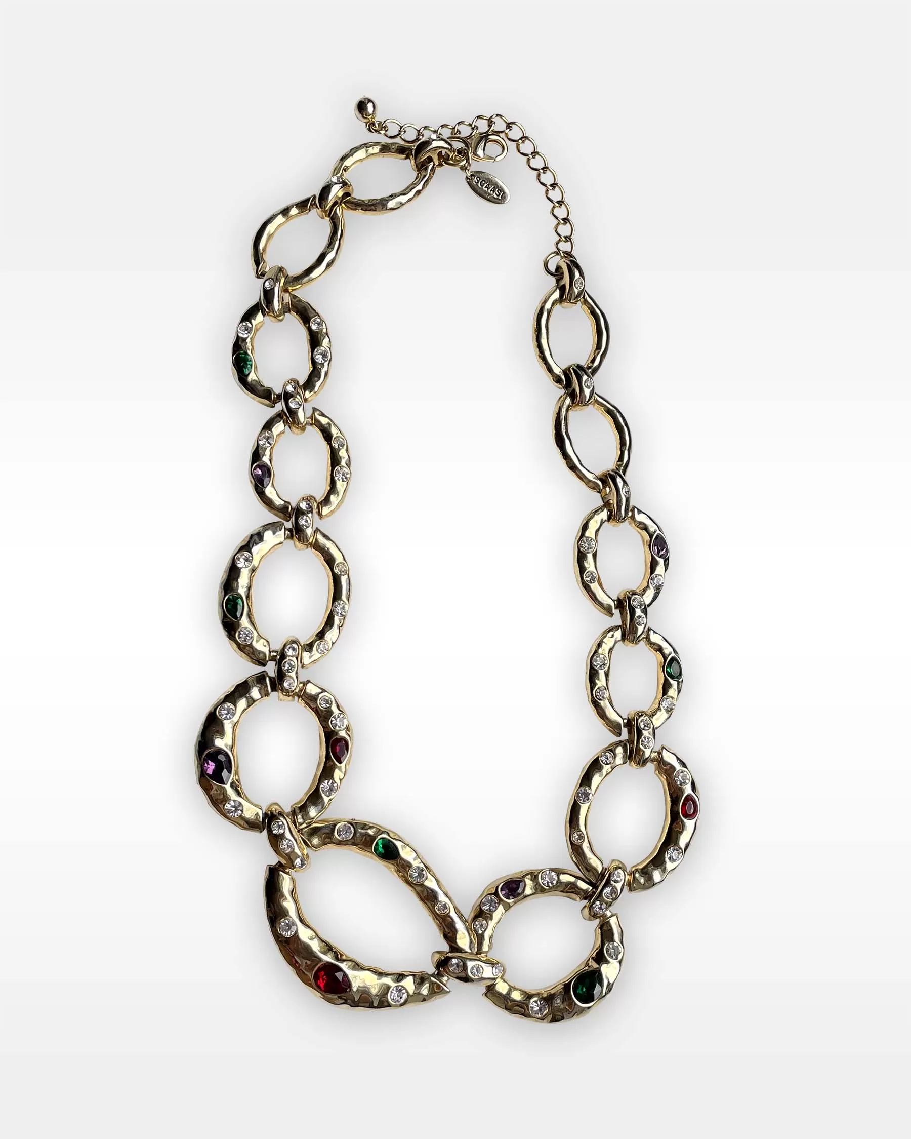 Scaasi Multicolored Rhinestone Gold Metal Necklace