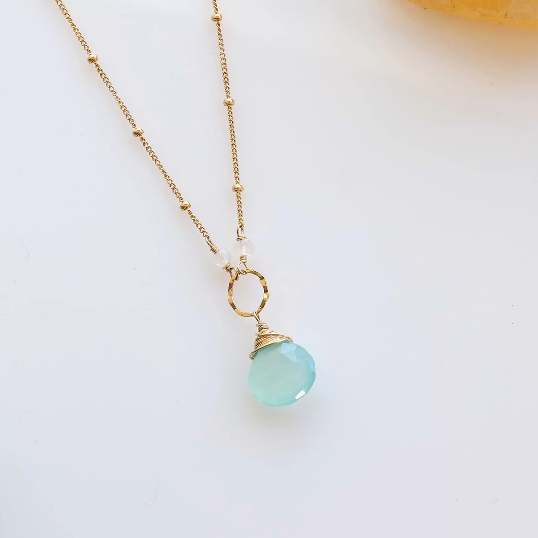 Seaspray - Seafoam Chalcedony Delicate Gold Necklace