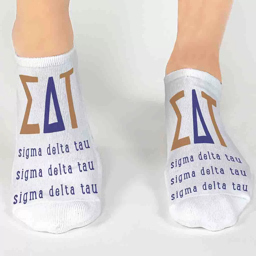 Sigma Delta Tau Sorority Socks with Large Greek Letters, Printed on No Show Socks