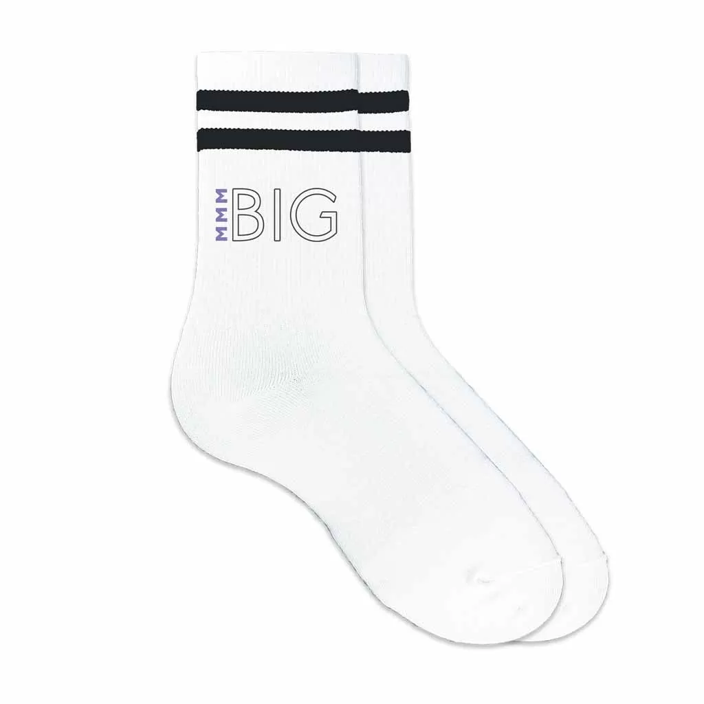 Sigma Sigma Sigma Sorority Socks for your Big and Little with Greek Letters on Striped Cotton Crew Socks