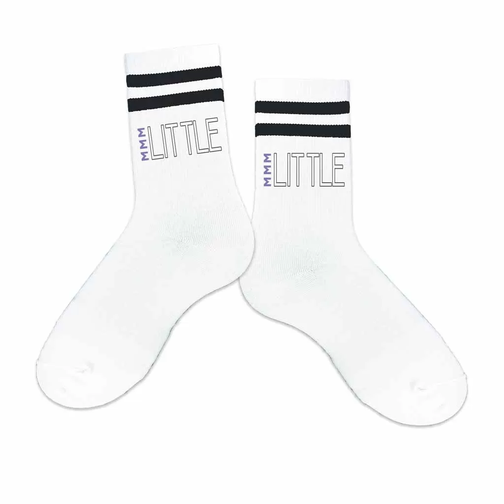 Sigma Sigma Sigma Sorority Socks for your Big and Little with Greek Letters on Striped Cotton Crew Socks