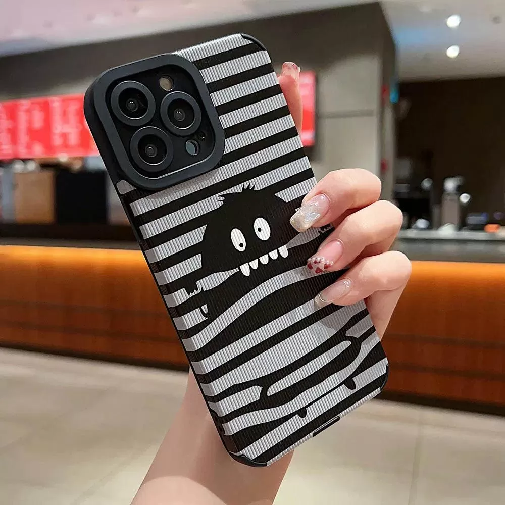 Sleek Black Monster: Cute Phone Case with Lens Soft Cover for iPhone 15, 14, 13, 12, 11 Pro, XS Max, X, XR, 6, S, 7, 8 Plus, and SE