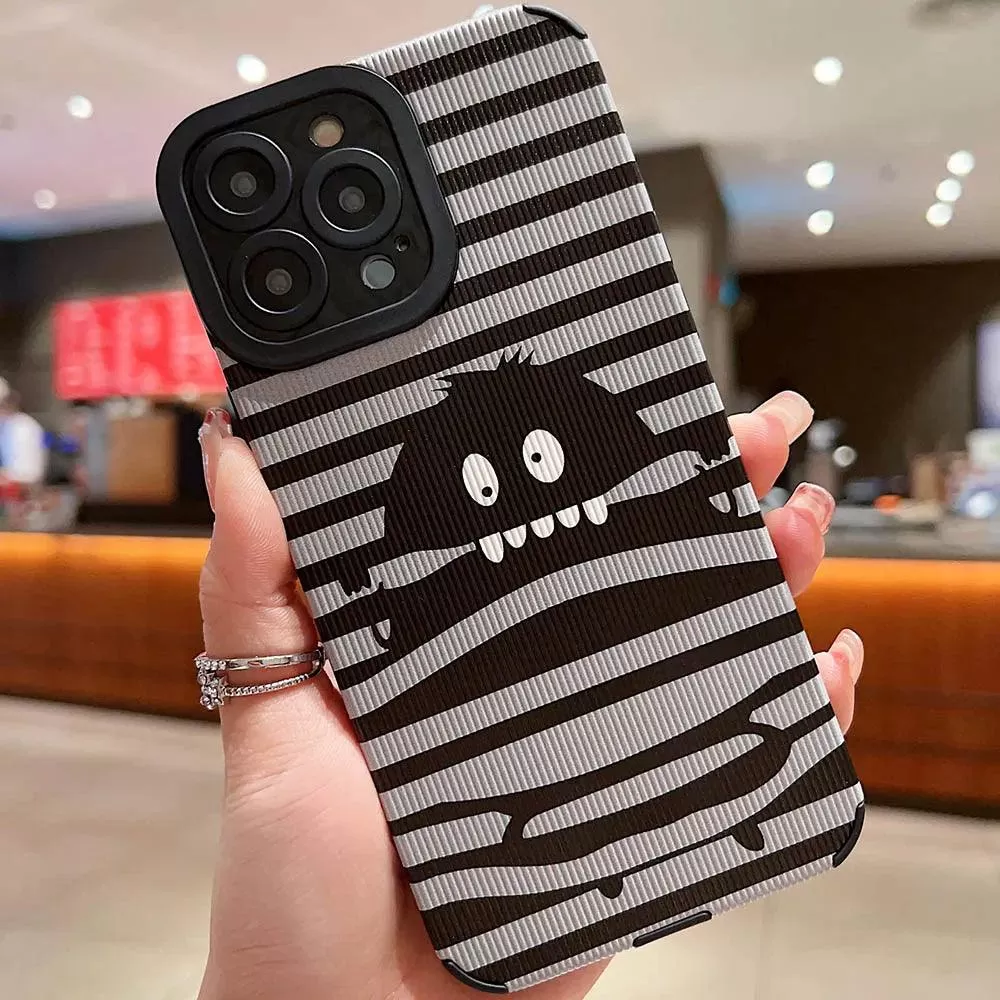 Sleek Black Monster: Cute Phone Case with Lens Soft Cover for iPhone 15, 14, 13, 12, 11 Pro, XS Max, X, XR, 6, S, 7, 8 Plus, and SE