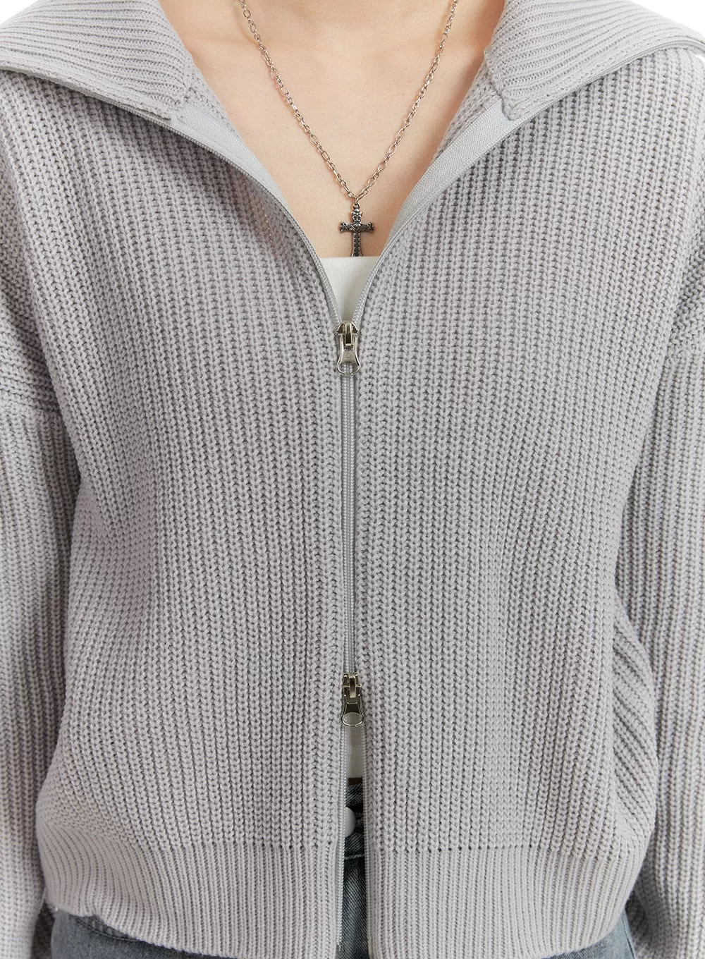 Solid Knit Hoodie Zipper Cardigan OM408