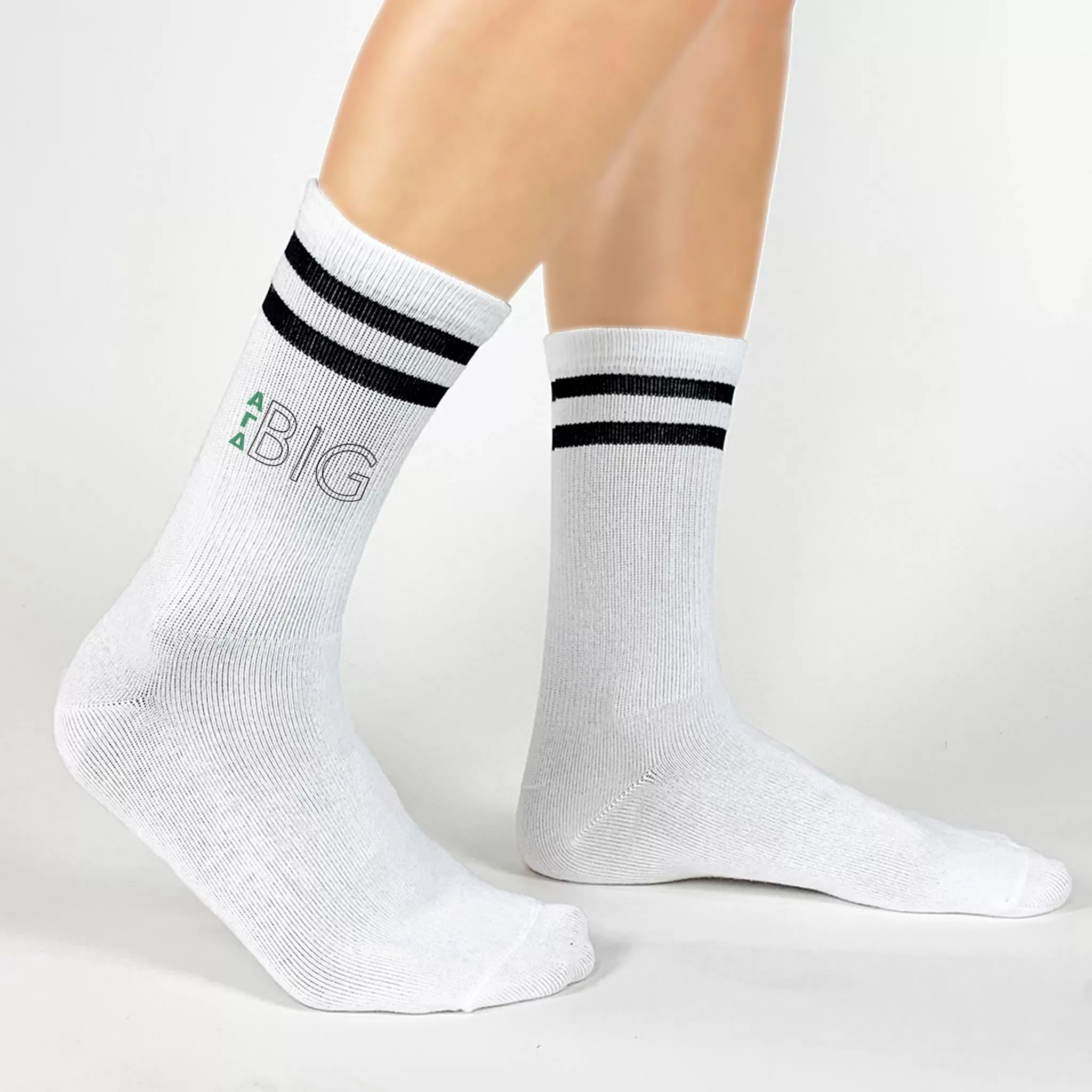 Sorority Socks for your BIG with Greek Letters on Striped Cotton Crew Socks