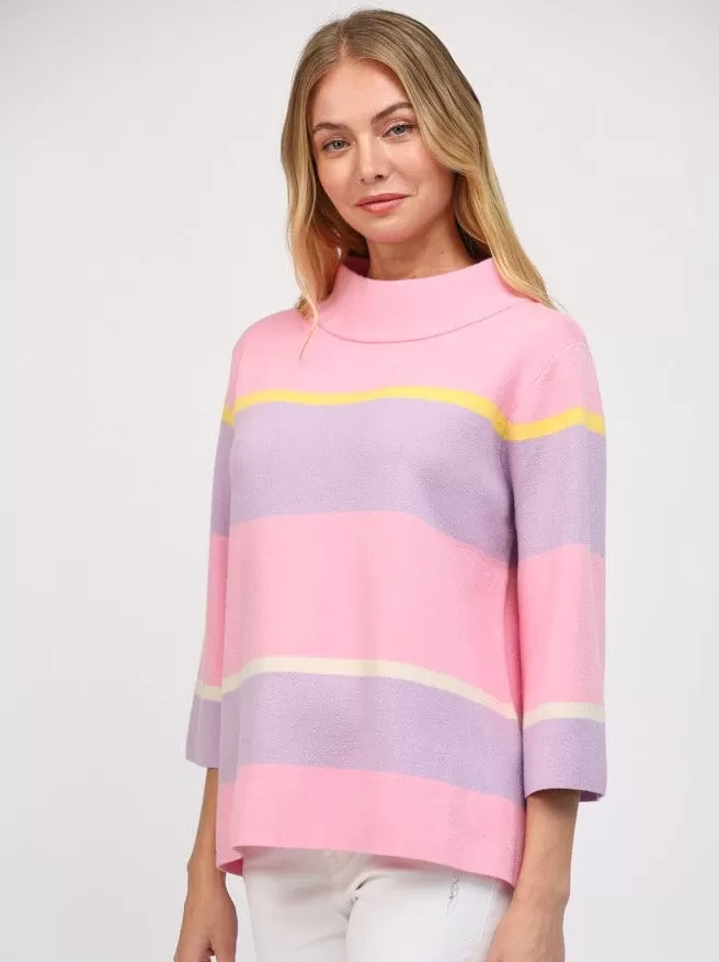 Stripe Jacquard Knit Mock Sweater