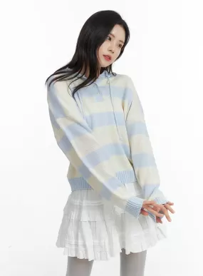 Striped Hooded Knit Sweater OF408