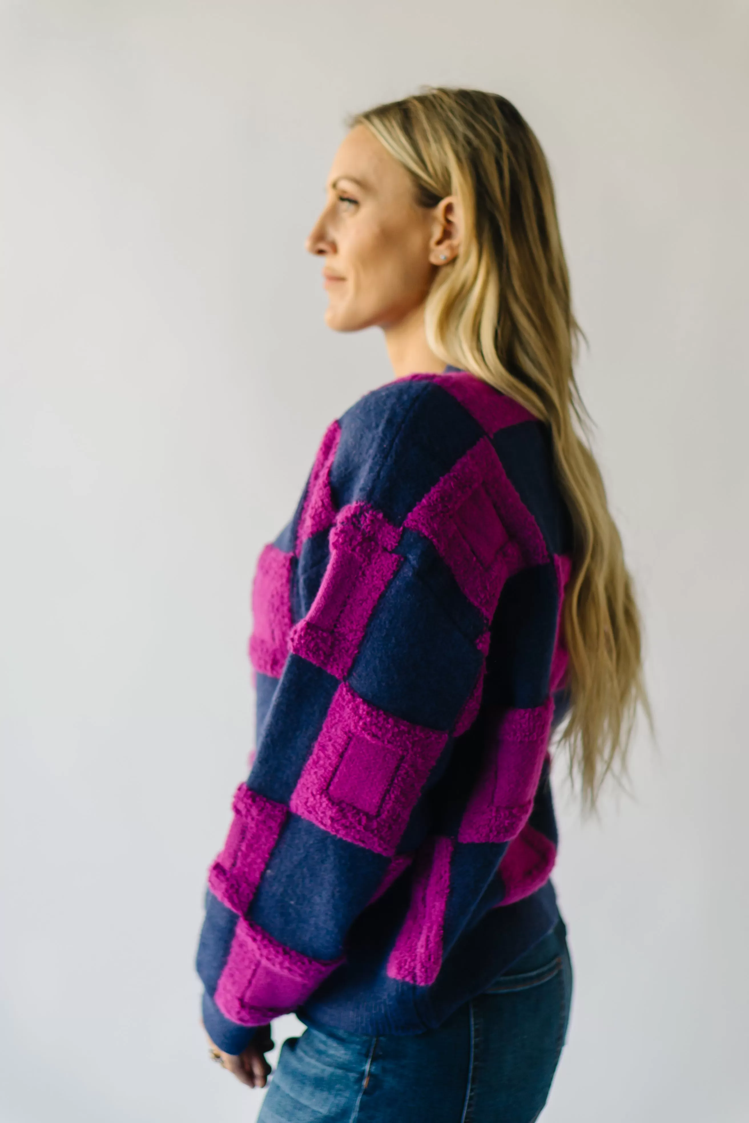 The Cortland Checkered Sweater in Navy   Purple