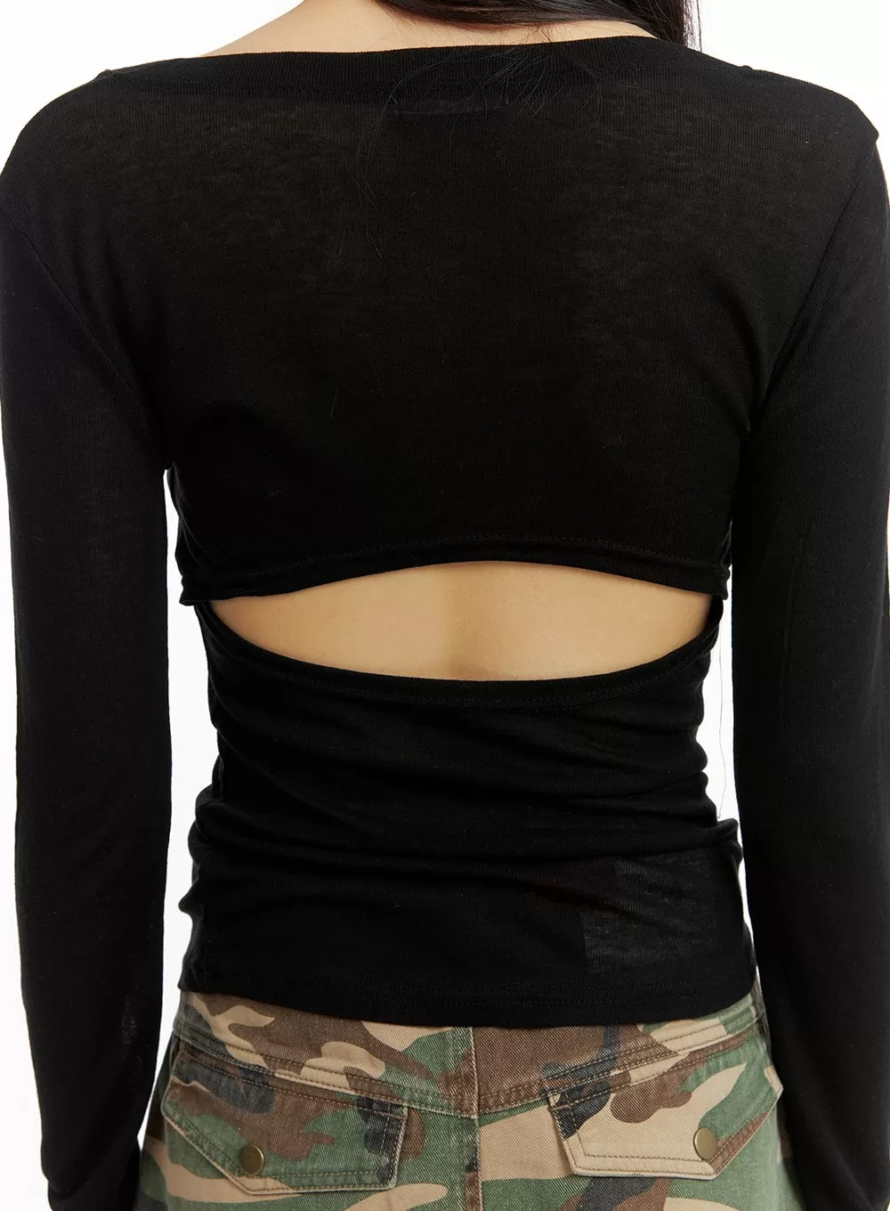 V-Neck Back Cut Out Long Sleeve CM412