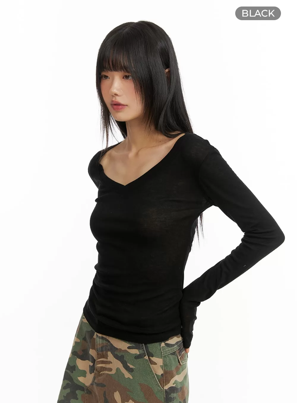 V-Neck Back Cut Out Long Sleeve CM412