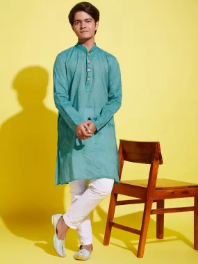 VASTRAMAY Boy's Light Blue Cotton Kurta and Pyjama Set