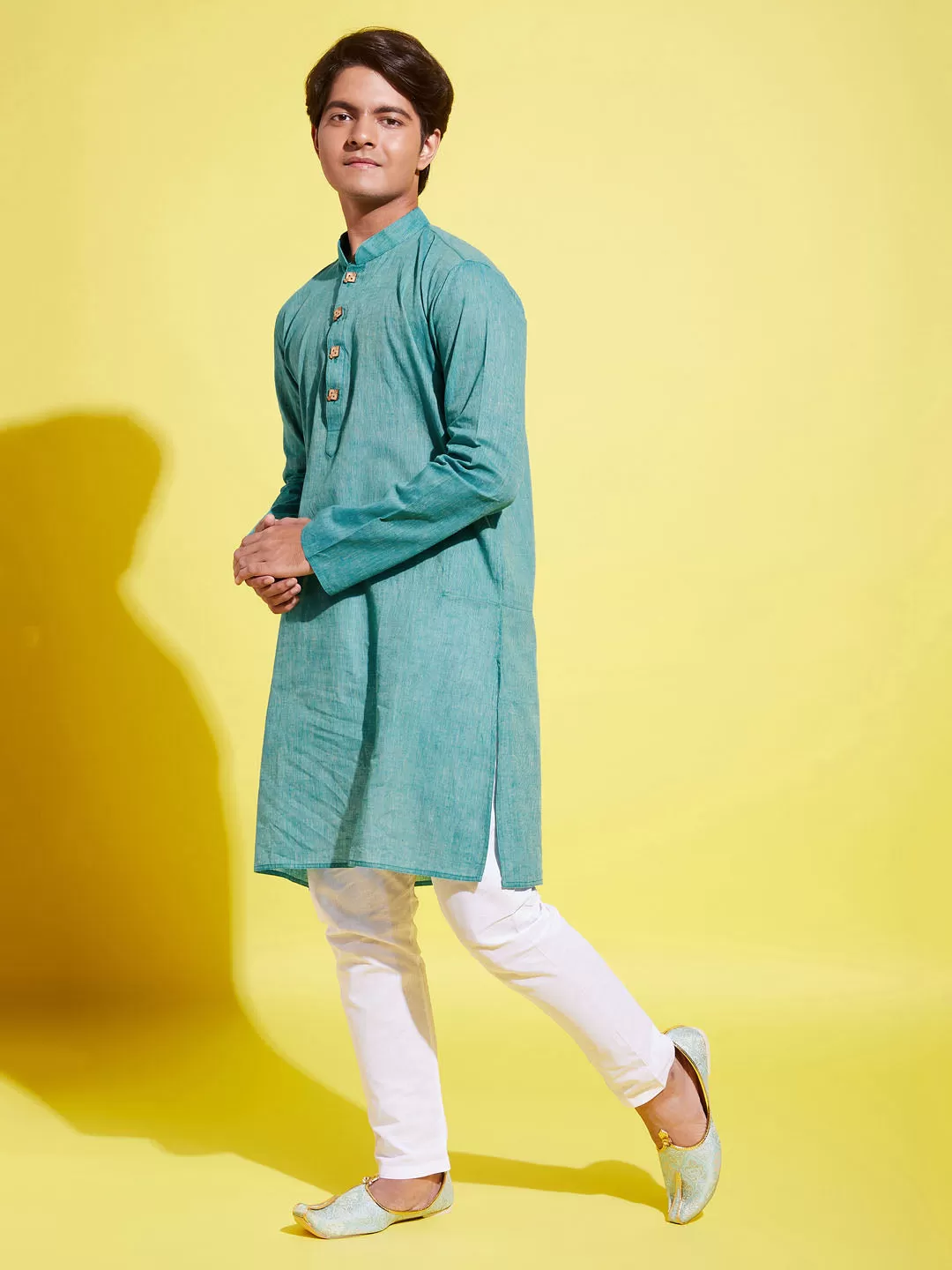 VASTRAMAY Boy's Light Blue Cotton Kurta and Pyjama Set