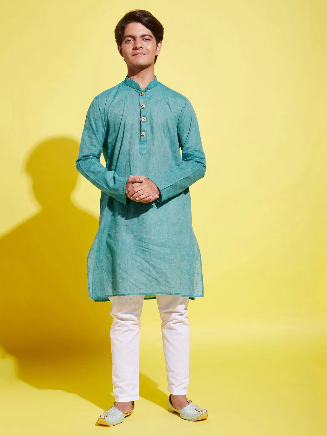 VASTRAMAY Boy's Light Blue Cotton Kurta and Pyjama Set