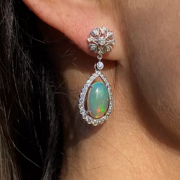 Vintage Opal & Diamond Drop Earrings