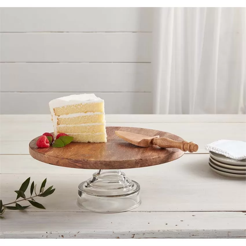 Wood & Glass Cake Stand Set