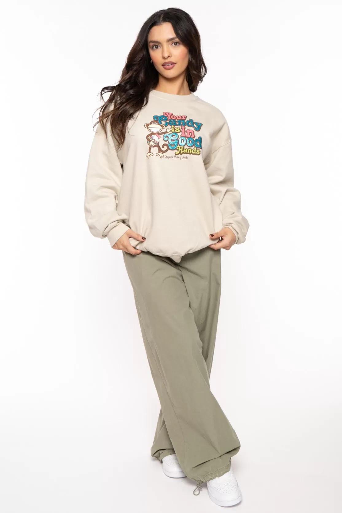 Your Candy -Bobby Jack Crew Glitter Sweatshirt - Sand