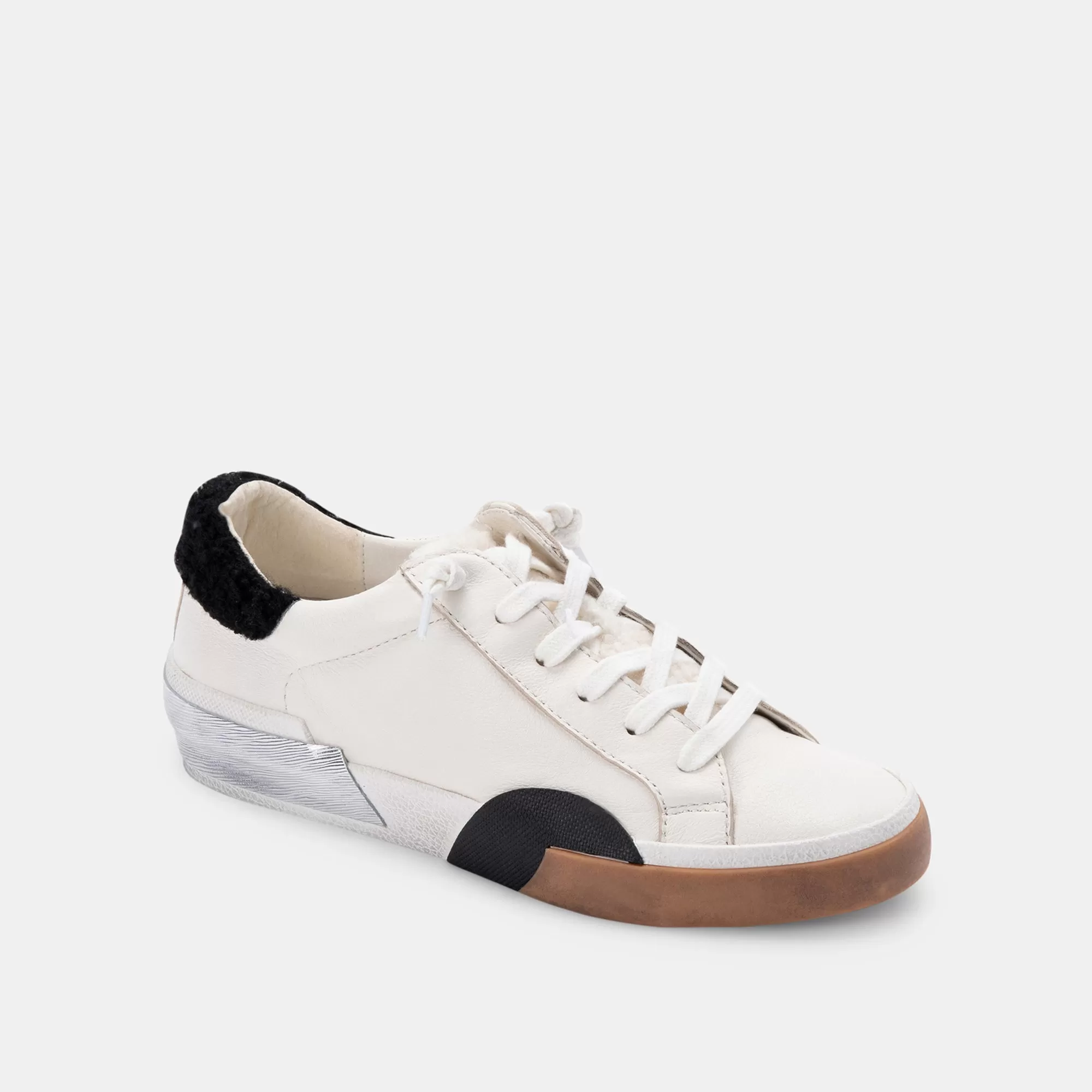 ZINA PLUSH SNEAKERS WHITE BLACK LEATHER